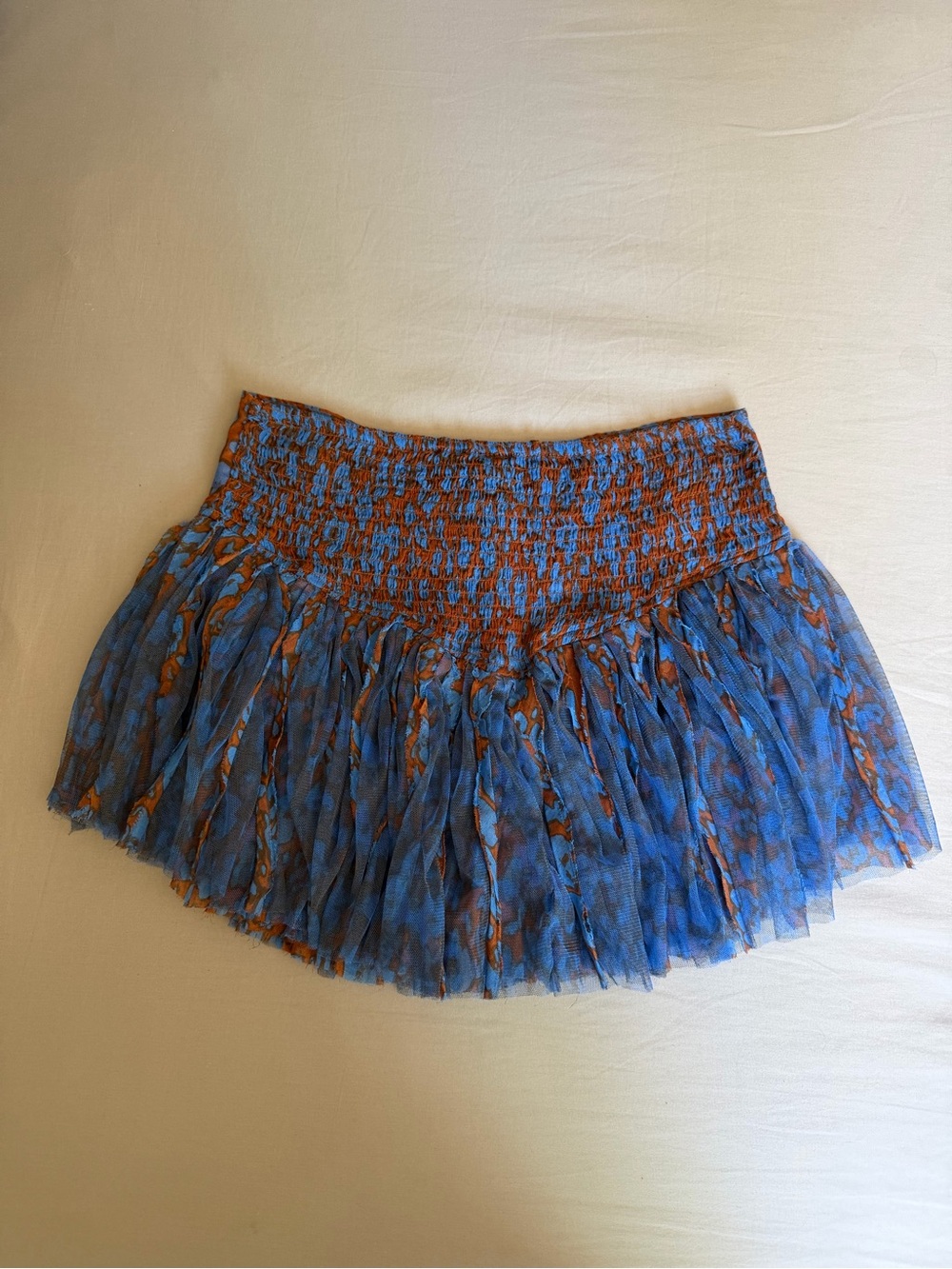 Free People Blue & Rust Pleated Tiered Mini Skirt - Picture 3 of 7